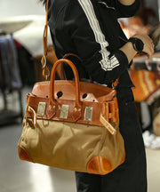 Stylish Brown Canvas-linen Patchwork Durable Leather Tote Handbag