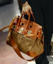 Stylish Brown Canvas-linen Patchwork Durable Leather Tote Handbag