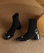 Stylish Brown Cowhide Leather Splicing Chunky Suede Boots