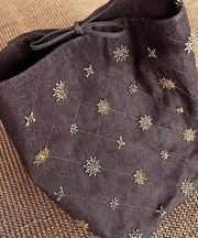 Stylish Brown Embroidered Large Capacity Cotton Clutch Bag