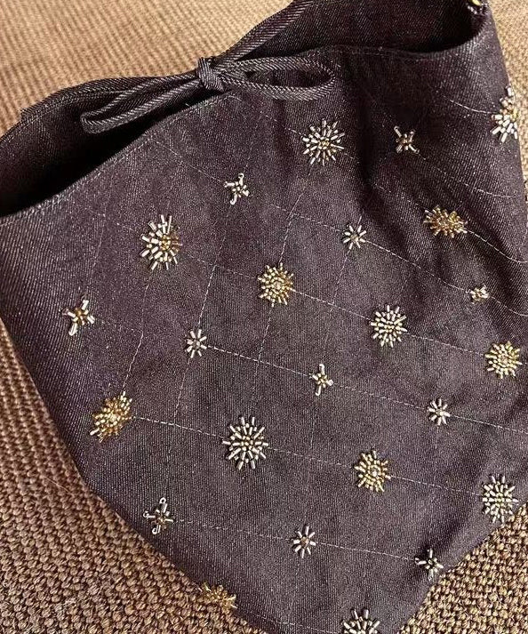 Stylish Brown Embroidered Large Capacity Cotton Clutch Bag
