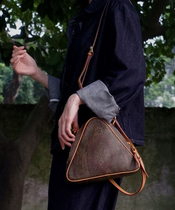 Stylish Brown Jacquard Triangle Leather Cross-body Bag