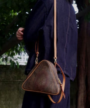 Stylish Brown Jacquard Triangle Leather Cross-body Bag