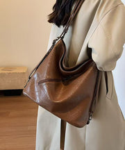 Stylish Brown Large Capacity Faux Leather Shoulder Bag