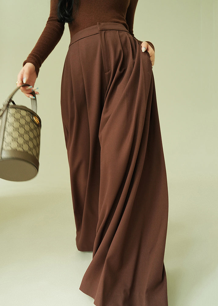 Stylish Brown Pockets High Waist Spandex Pants Fall