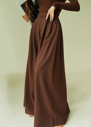 Stylish Brown Pockets High Waist Spandex Pants Fall