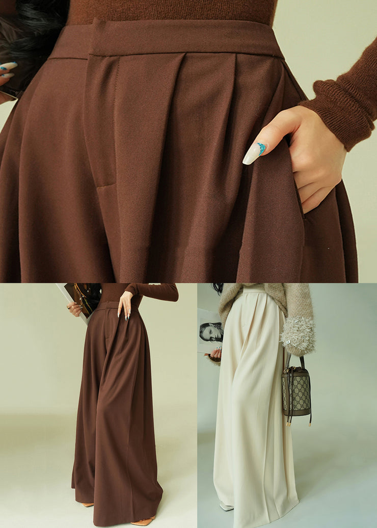 Stylish Brown Pockets High Waist Spandex Pants Fall
