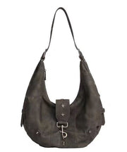 Stylish Brown Rivet Decorated Faux Leather Versatile Saddle Bag