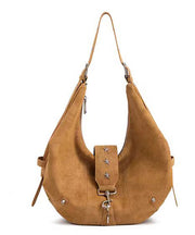 Stylish Brown Rivet Decorated Faux Leather Versatile Saddle Bag