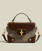 Stylish Brown Solid Durable Canvas Patchwork Faux Leather Mini Bag