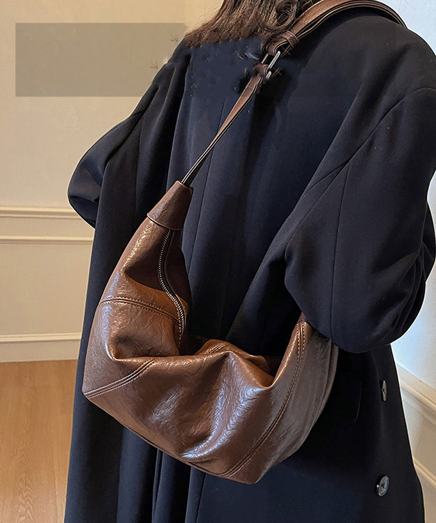 Stylish Brown Solid Durable Faux Leather Versatile Women Handbags