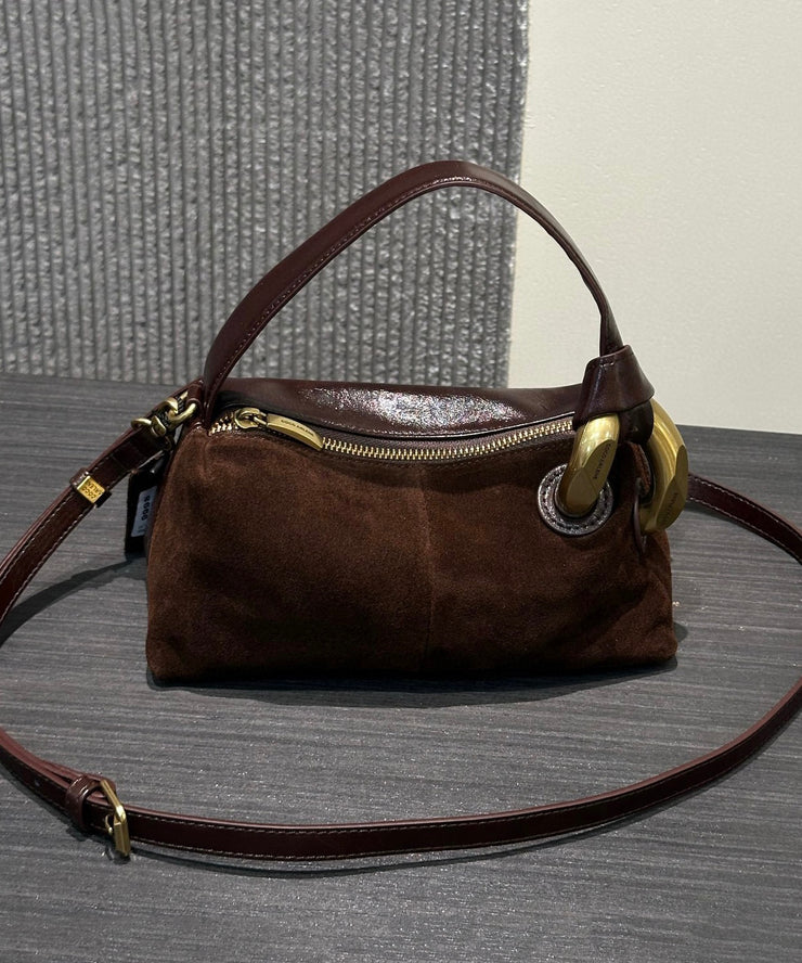 Stylish Brown Solid Durable Versatile Suede Tote Handbag