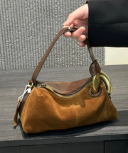 Stylish Brown Solid Durable Versatile Suede Tote Handbag