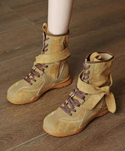 Stylish Brown Suede Lace Up Splicing Boots