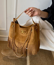 Stylish Brown Tassel Patchwork Suede Shoulder Bag
