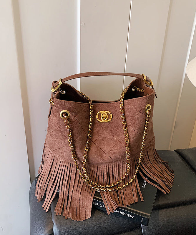 Stylish Brown Tassel Patchwork Suede Shoulder Bag