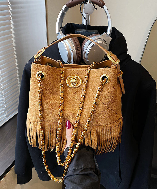 Stylish Brown Tassel Patchwork Suede Shoulder Bag