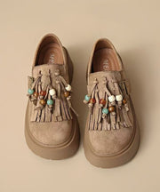 Stylish Brown Tassel Splicing Platform Flats