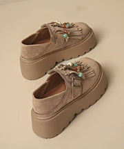 Stylish Brown Tassel Splicing Platform Flats