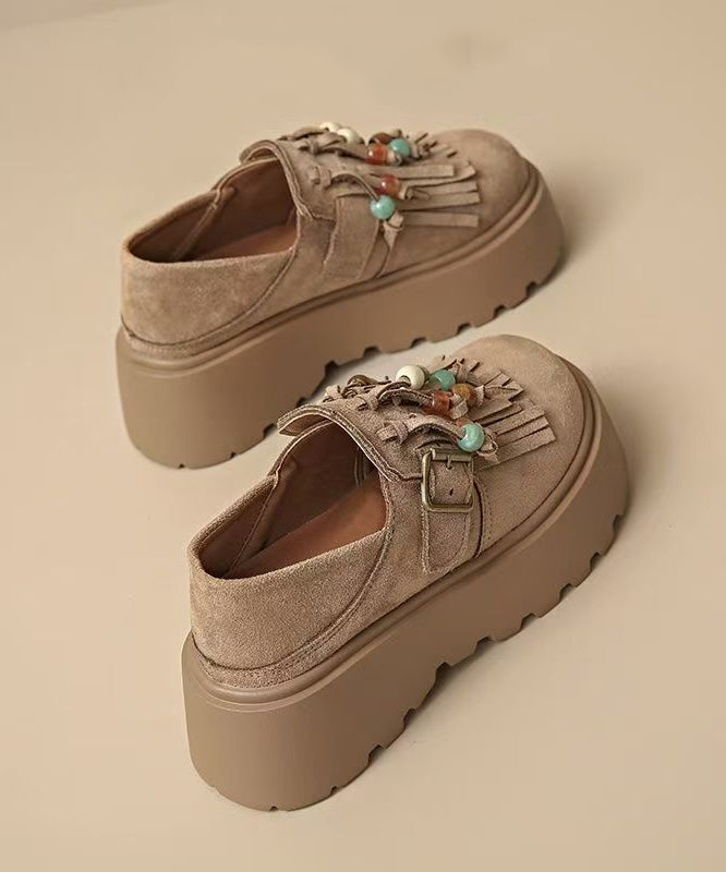 Stylish Brown Tassel Splicing Platform Flats