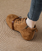 Stylish Camel Lace Up Suede Splicing Platform Boots