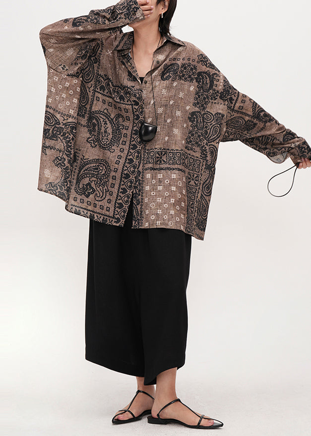 Stylish Chococlate Oversized Print Cotton UPF 50+ Shirts Summer