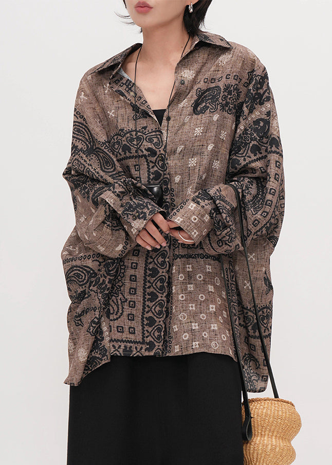 Stylish Chococlate Oversized Print Cotton UPF 50+ Shirts Summer