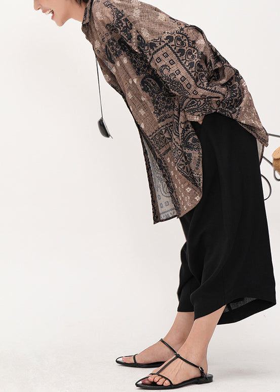 Stylish Chococlate Oversized Print Cotton UPF 50+ Shirts Summer