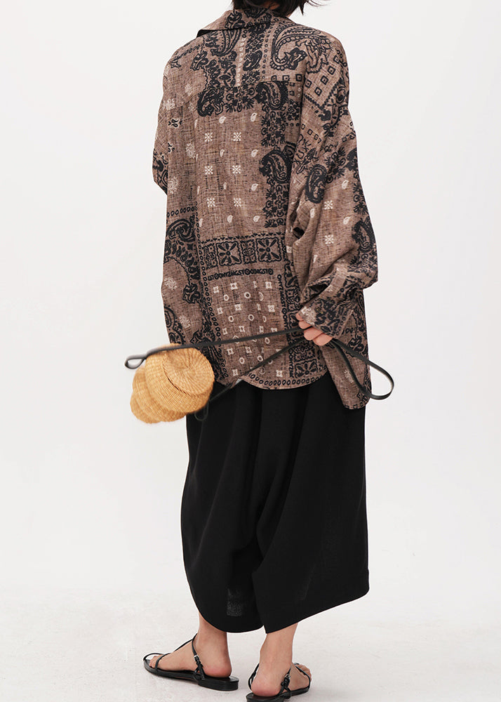 Stylish Chococlate Oversized Print Cotton UPF 50+ Shirts Summer