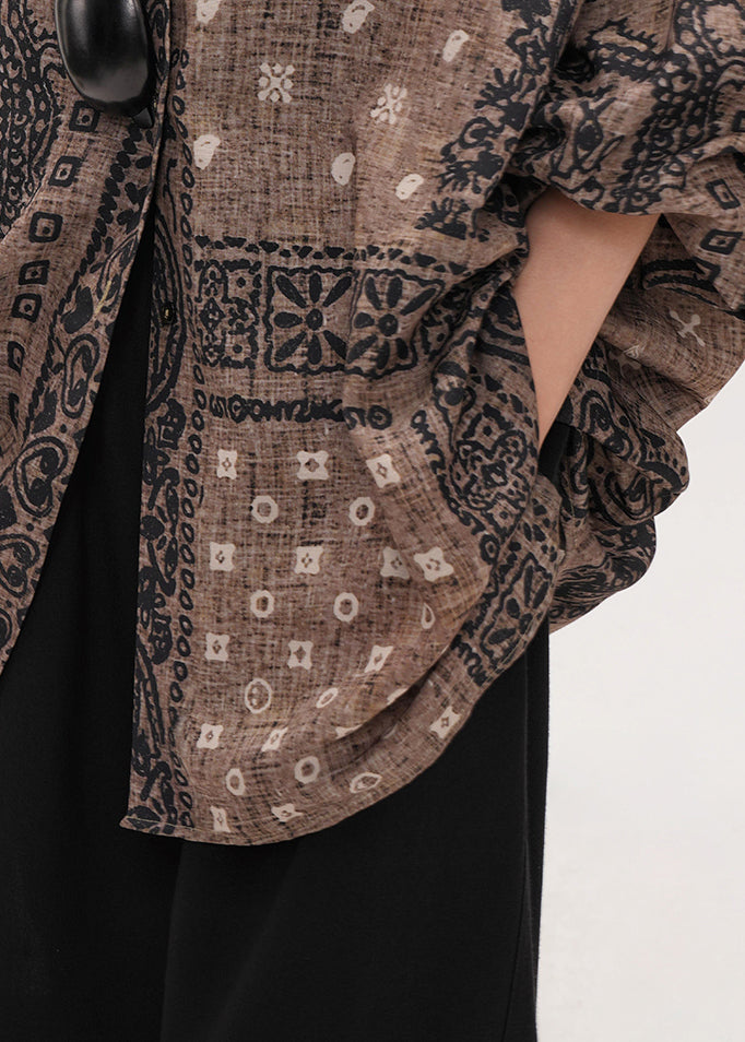 Stylish Chococlate Oversized Print Cotton UPF 50+ Shirts Summer