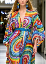 Stylish Cinched Print Chiffon Maxi Dresses Spring