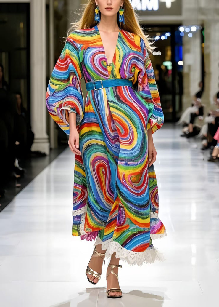 Stylish Cinched Print Chiffon Maxi Dresses Spring