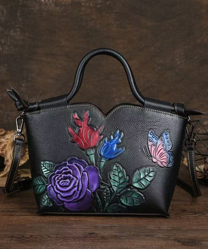 Stylish Coffee Calf Leather Embossed Tote Bag