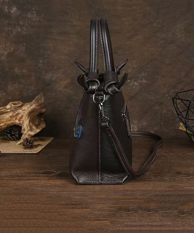 Stylish Coffee Calf Leather Embossed Tote Bag