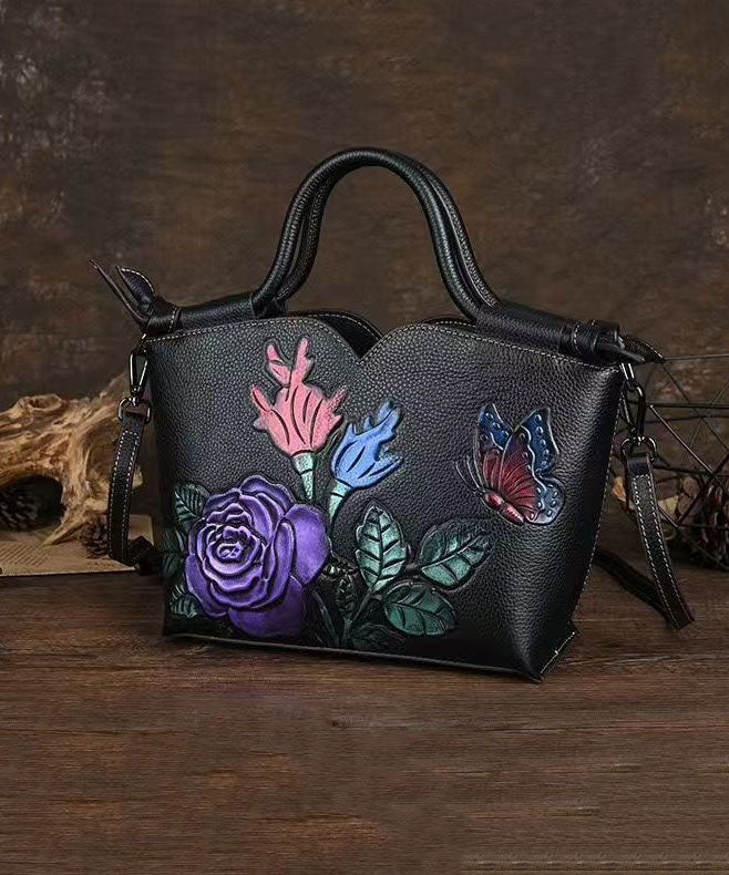Stylish Coffee Calf Leather Embossed Tote Bag