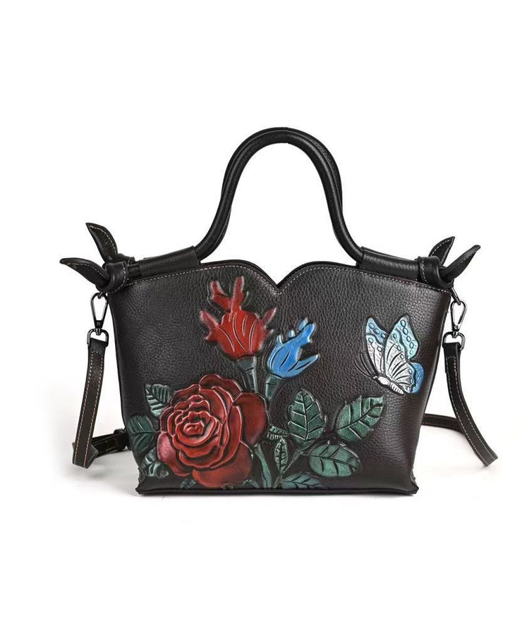 Stylish Coffee Calf Leather Embossed Tote Bag