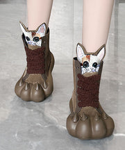 Stylish Coffee Lace Up Splicing Cartoon Platform Boots