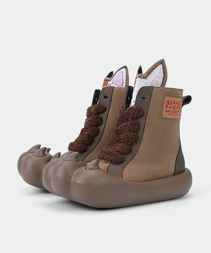 Stylish Coffee Lace Up Splicing Cartoon Platform Boots