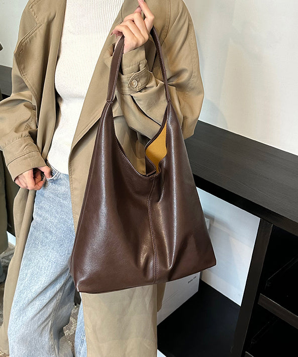 Stylish Coffee Large Capacity Faux Leather Shoulder Bag