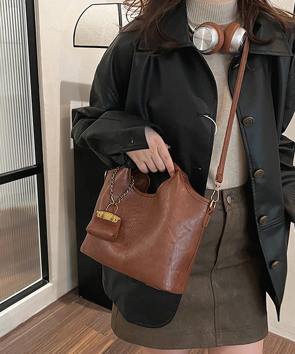 Stylish Coffee Versatile Faux Leather Bucket Bag