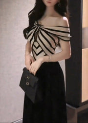 Stylish Cold Shoulder Striped Patchwork Cotton Long Dress Summer