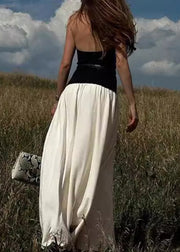 Stylish Colorblock Backless Cotton Long Dress Sleeveless