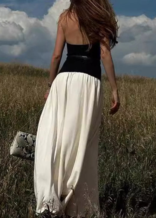 Stylish Colorblock Backless Cotton Long Dress Sleeveless