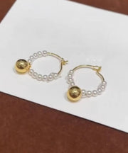 Stylish Colorblock Metal Pearl Beading Hoop Earrings