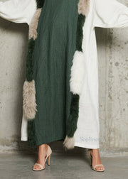 Stylish Colorblock O Neck Fuzzy Fur Fluffy Patchwork Cotton Dress Fall