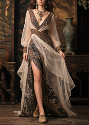 Stylish Colorblock Side Open Patchwork Tulle Vestidos Dress Summer