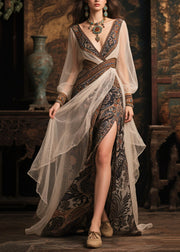 Stylish Colorblock Side Open Patchwork Tulle Vestidos Dress Summer