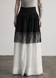 Stylish Colorblock Tasseled Patchwork Cotton Skirt Fall