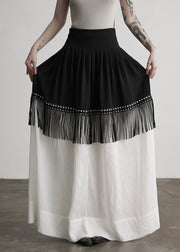 Stylish Colorblock Tasseled Patchwork Cotton Skirt Fall