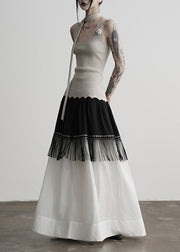 Stylish Colorblock Tasseled Patchwork Cotton Skirt Fall